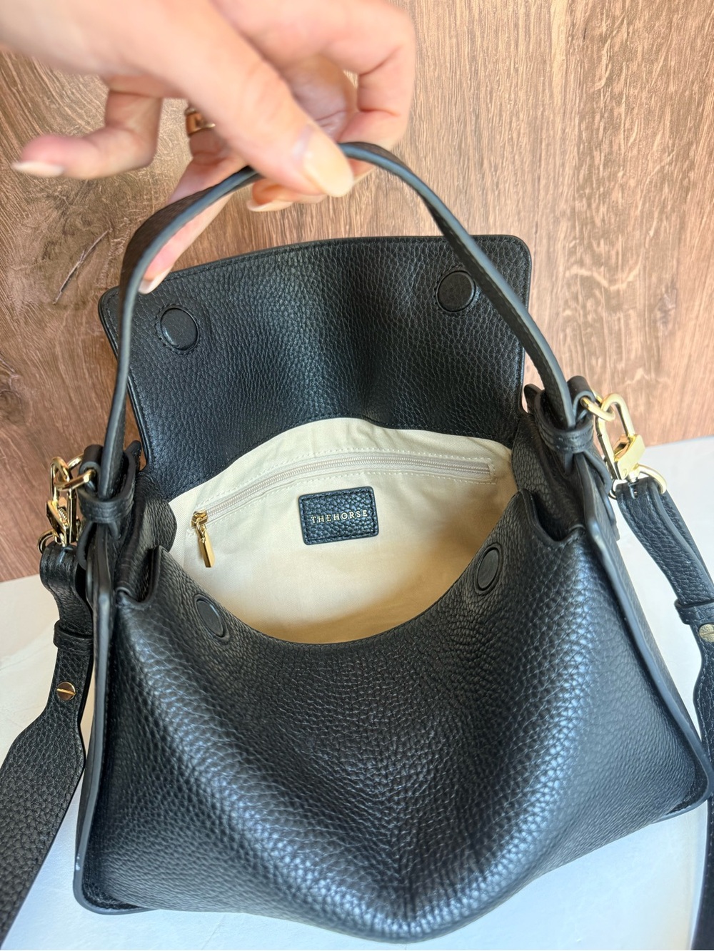 The Horse Clementine Bag in Black Pebbled Leather with Gold - Picture 4 of 8